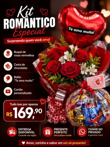 Kit Romântico com Buquê + Chocolates + Balão - R$ 169,90