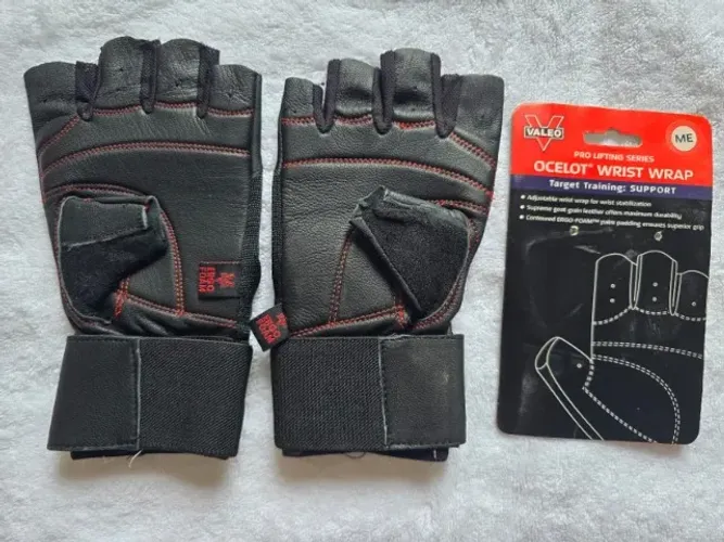 Par de luvas para musculação VALEO, com munhequeira, tamanho "M"