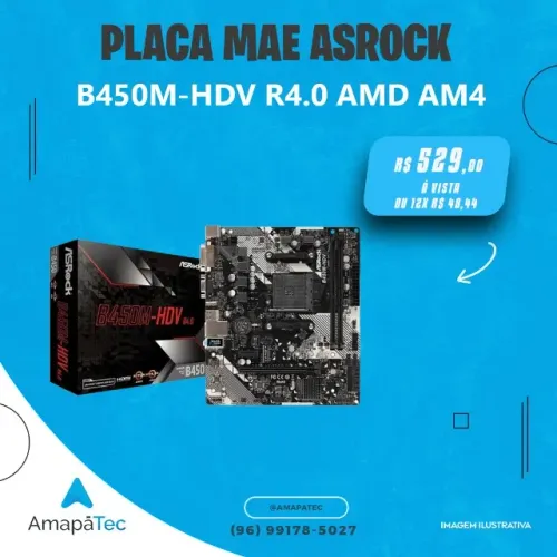 Placa-Mãe ASRock B450M AMD AM4