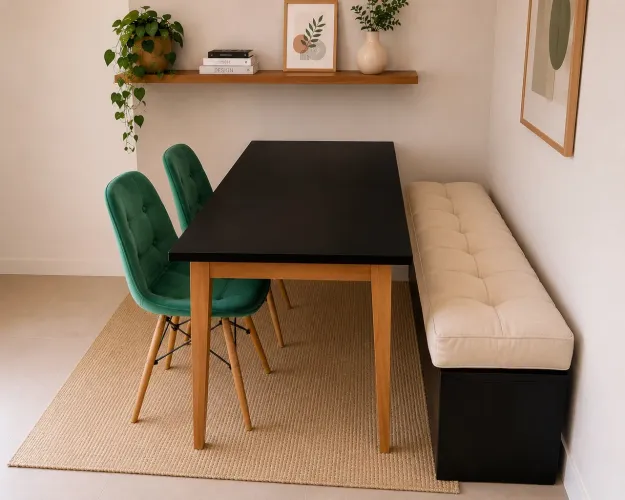 Conjunto de mesa com canto alemão reto e duas cadeiras