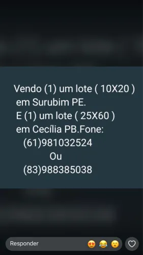 LOTE EM SURUBIM PE e LOTE EM CECÍLIA PB