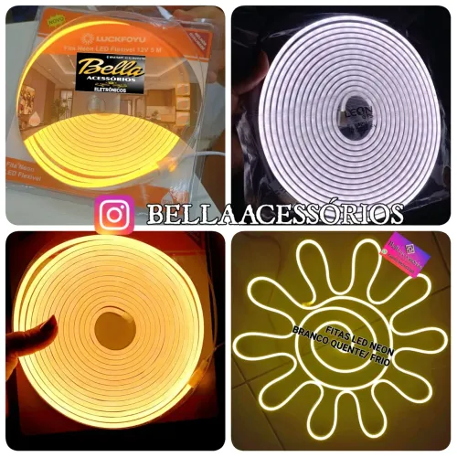 FITAS LED NEON DE 5M PARA DECORAÇÃO DE AMBIENTES C/ A FONTE 12W BRANCO QUENTE/FRIO