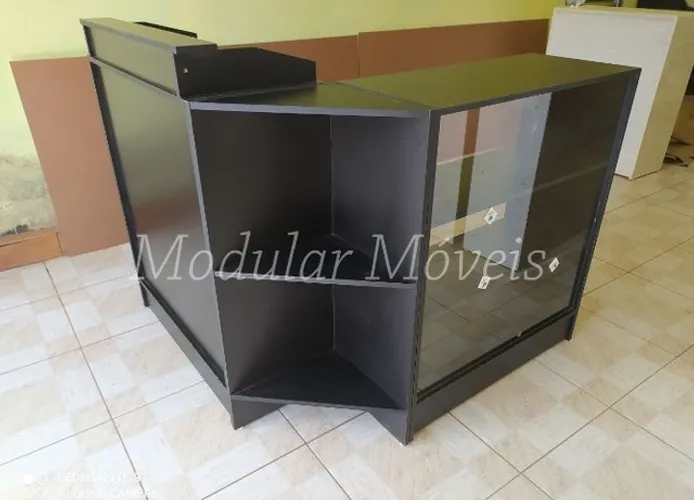 Balcão Caixa em L + Balcão Vitrine Preto - MDF - Novo