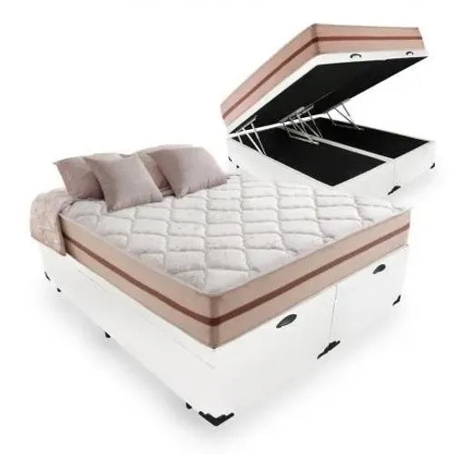 Colchão Queen Molas  Ensacadas AG D70 Bege + Base Baú rf54