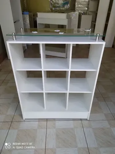 BALCÃO COLMÉIA C/ TAMPO DE VIDRO 100% MDF BRANCO