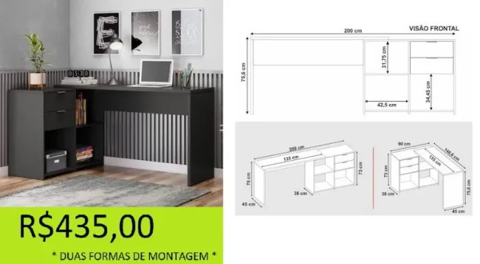 Escrivaninha duas configurações