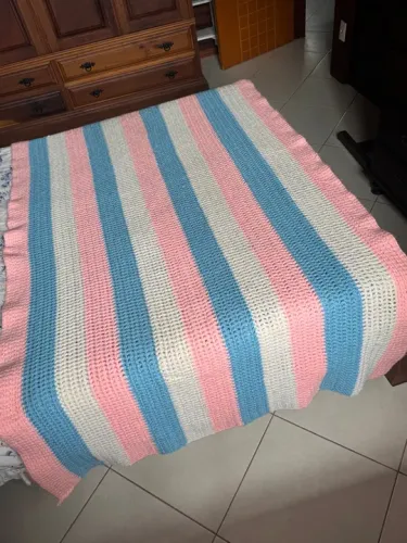 COLCHA/MANTA CROCHÊ - LÃ - FEITA À MÃO- 2,40X1,16