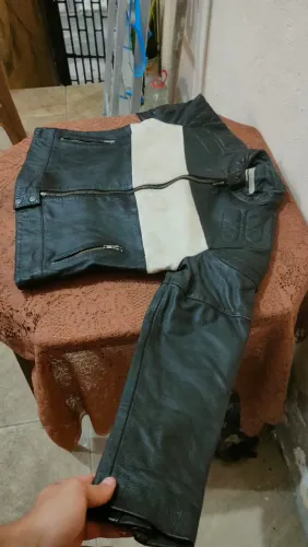 Jaqueta de couro legítimo motociclista para jovem