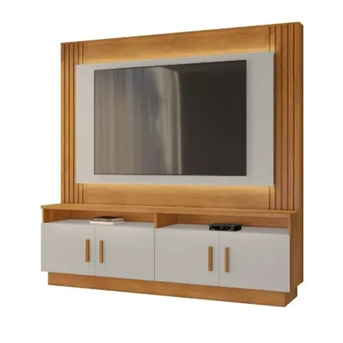 Home Regalo Com Detalhe Ripado Na Madeira E Luz De Led Cinamomo/Off White - Em Oferta