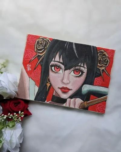 Tela pintada a mão quadro decorativo para ambiente anime Spy x family Yor Forger
