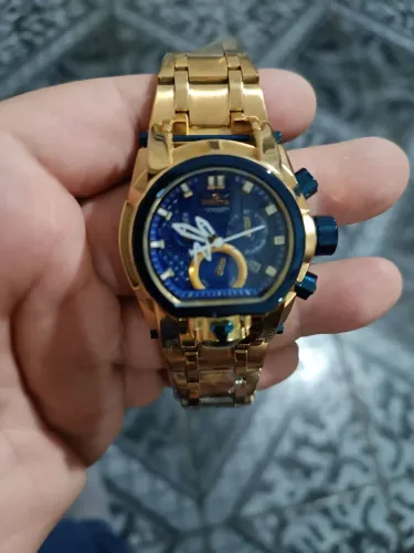 Relógio Masculino Dourado com Mostrador Azul