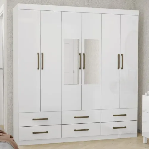 Guarda-Roupa 6 Portas(Com Espelho/Sem Pés)Dallas 1,53 m  tt887m