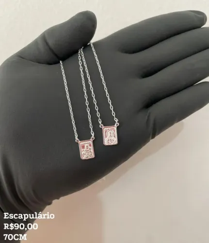 Escapulário do Quadrado Piqueno Nossa Senhora e JESUS - Prata925