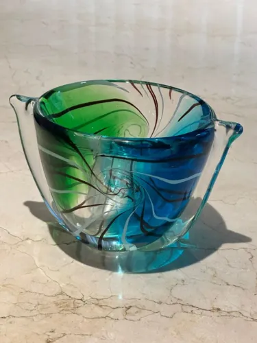 Vaso de Murano Verde e Azul Mesclado