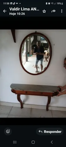 APARADOR CONSOLE ANTIGO MADEIRA COM ESPELHO 
