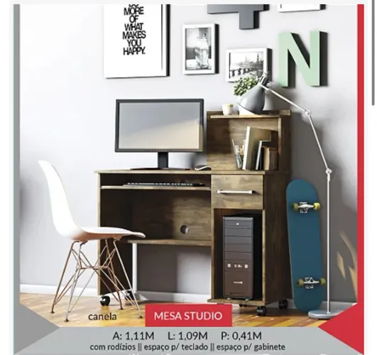 Escrivaninha Studio com Rodízios - Design Moderno