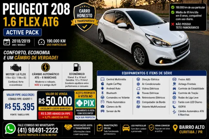 Peugeot 208 Active Pack 1.6 Flex 16V 5P Aut. 2019