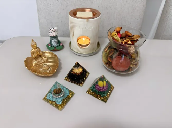 Kit Místico & Bem-Estar | Rechaud Afago + Orgonites + Incensários + Decor