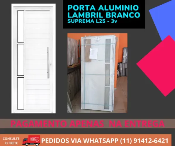 Porta Lambril aluminio branco L25 com puxador - 210x0,80