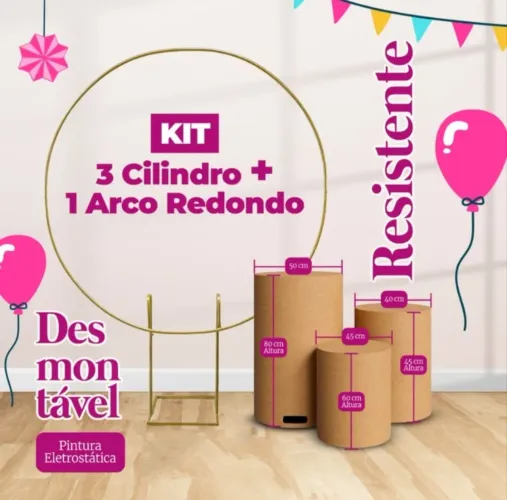 Vendo trio de cilindros (MDF) + Arco redondo desmontável novos!!!