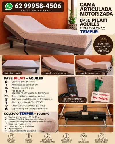 Cama Articulada Elétrica Pilati Aquiles + Colchão TEMPUR