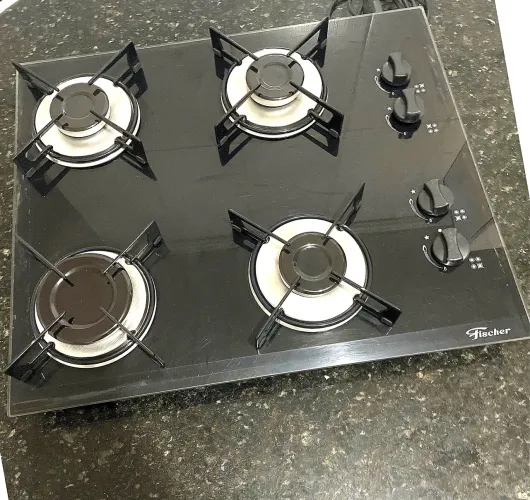 Cooktop Fischer 4 Bocas Mesa de Vidro Preto - Peças Novas - A Gás GLP