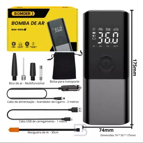 Bomba Mini Compressor Elétrico Encher Pneu Sem Fio