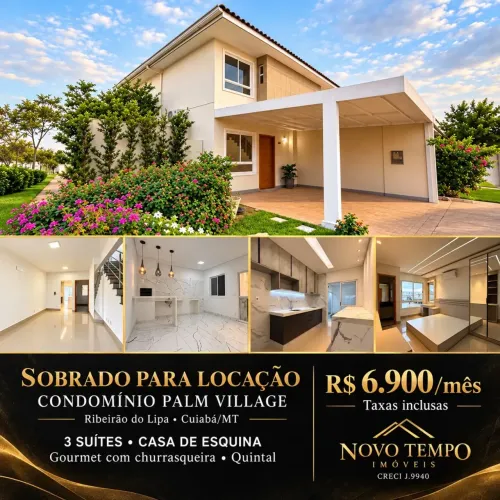 sobrado com 3 suítes disponível para locação, condomínio palm village - Ribeirão do Lipa -