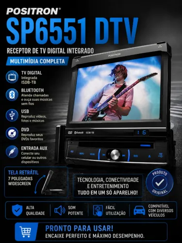 Central Multimídia Positron SP6551 DTV Retrátil