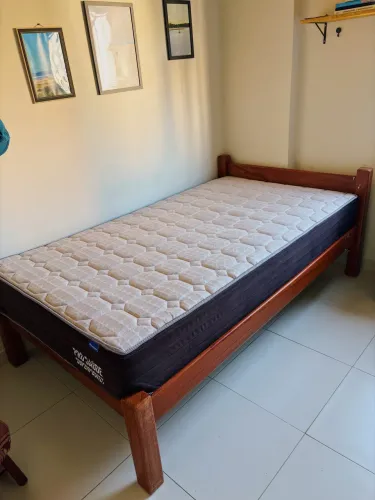 Cama Solteirão de Madeira Maciça + Colchão Ortobom