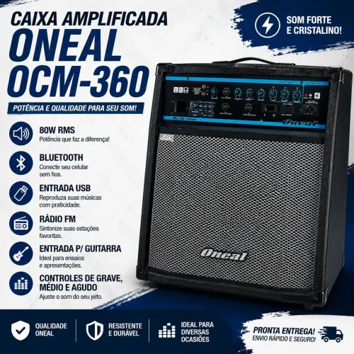 Caixa Amplificada Oneal OCM-360 - 80W RMS, Bluetooth, USB e Rádio FM