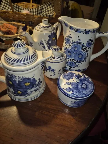 Saint Etienne Conjunto de Cafe/Cha de cerâmica branco e azul