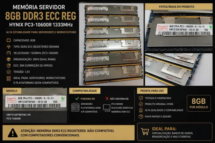 06 ddr3 -8gb ecc servidor atenção não serve em Pc convecional