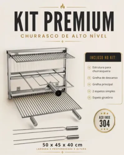 Kit Premium Churrasco Inox 304 Com Espeto Giratório
