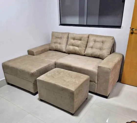 Sofá Novo Chaise de Canto Bege, Entrega Grátis