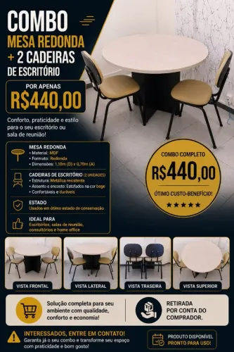 Kit mesa redonda com duas cadeiras para escritorio 