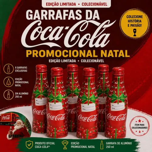 10 Garrafas Coca-Cola Natal Alumínio 250 ml - Edição Especial Colecionador