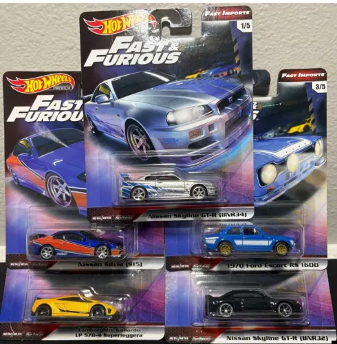 set Wheels Premium Velozes e Furiosos Fast Imports 2017 com 5 miniaturas