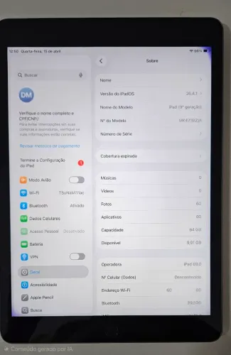 Ipad 9 64Gb 4g (chip) model A2604