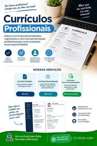 Faço currículos profissionais