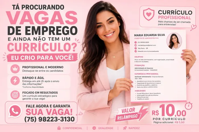 PRECISA DE UM CURRÍCULO PROFISSIONAL? EU FAÇO PARA VOCÊ!