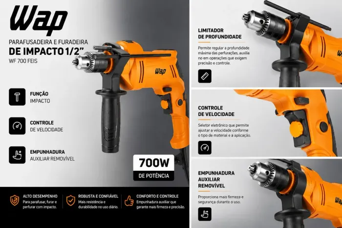 Furadeira e Parafusadeira de Impacto WAP 700W - Profissional