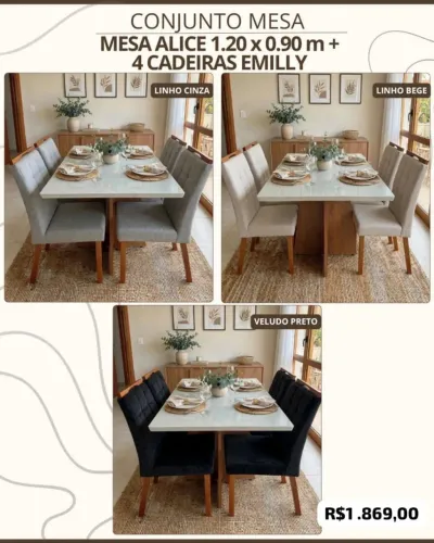 Mesa de Jantar Alice 4 cadeiras madeiras