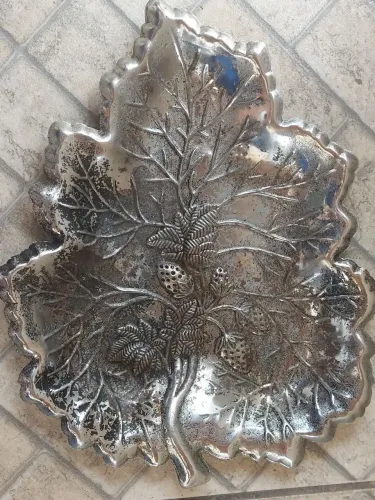 Antiga fruteira bandeja travessa em inox decorada uso enfeite decoração antiguidade