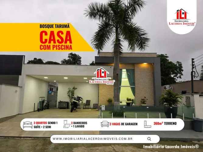 Bosque Tarumã, Casa Térrea com 3 quartos/suítes, Piscina com cascata, Espaço gourmet