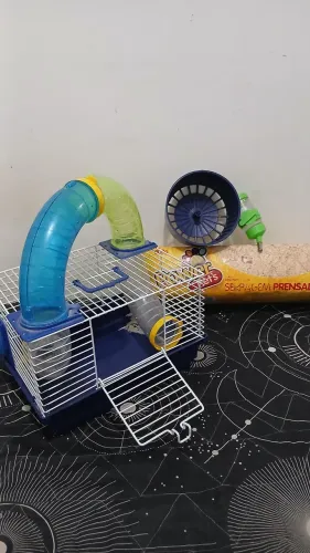 Gaiola para Hamster, acompanha bebedouro, rodinha e serragem