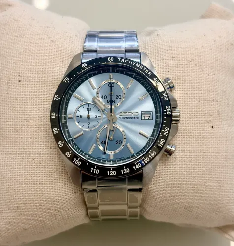 Relógio Masculino Seiko Japonês Cronógrafo Ice Blue - Novo Completo