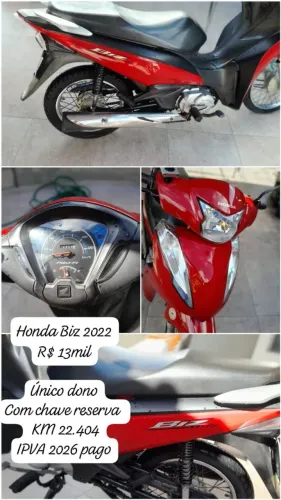 Honda Biz 2022 Vermelha - Único Dono (Apenas 22k km)