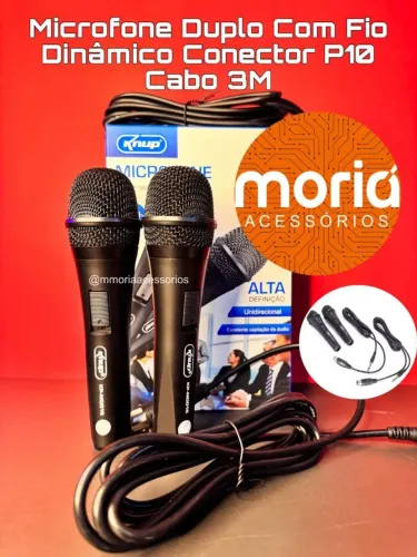 Microfone Duplo Dinâmico (2 Microfones) com Fio Knup Kp-m0015