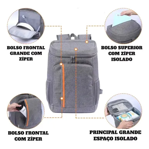 Mochila térmica 23 litros para praia, viagens, acampamento ou afins